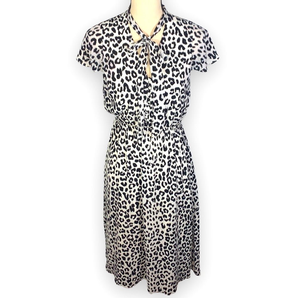 Express White & Black Animal Print V-Neck Midi Dress Size S